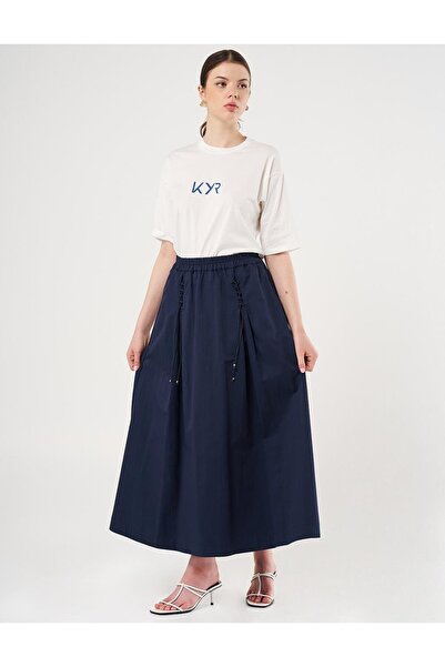 Kayra Bağcık Detaylı Yüksek Bel Etek - K.Lacivert