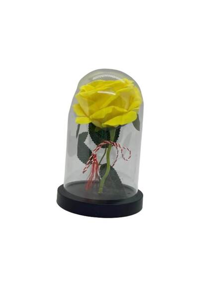 OEM Yellow Velvet Rose in Dome 18cmx11.5cm