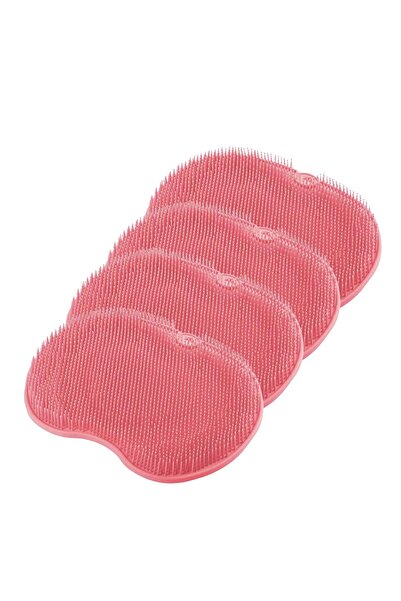 ADORN 4-Piece Silicone Bath Brush with Suction Cup Foot Massage Pad Back Scrub Body Washing Loofah (Family Size)