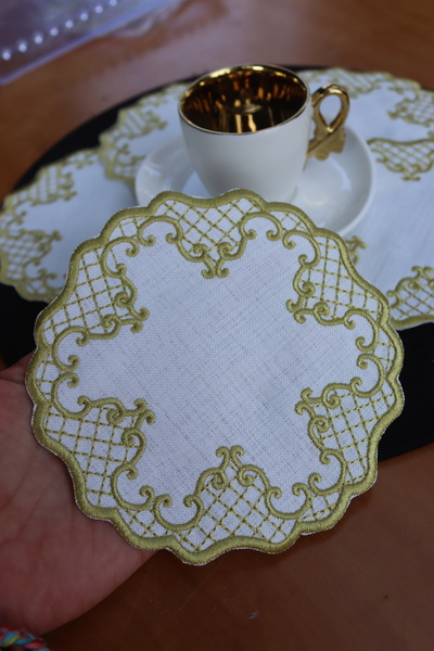 vipceyiz Ecru Gold 6-Piece Coffee Side Presentation Napkin