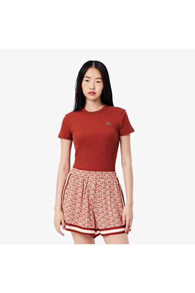 Lacoste Kadın Slim Fit Bisiklet Yaka Kırmızı T-Shirt