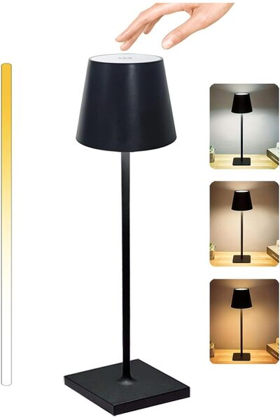 Taimi Metal Cordless Lamp,Touch Dimming,Wireless,IP54 Waterproof,Rechargeable,3 Color Modes,Black