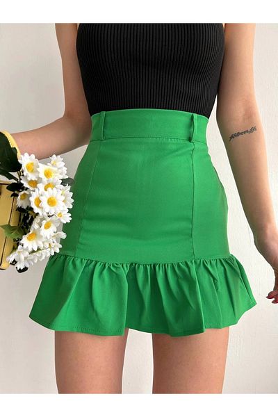 Zerenyus Mini Skirt with Six Ruffles Green
