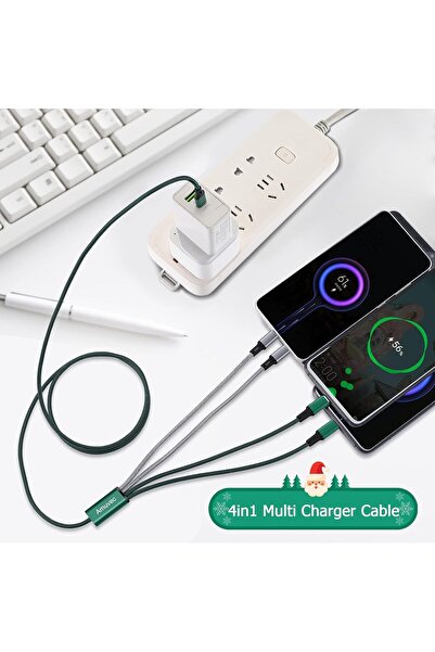 Generic USB C to Multi Charger Cable [3A 1.2M] Amuvec Nylon Braided Type C to 4 in 1 Charging Cord with 2 Mi