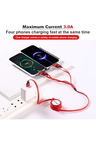 Generic كابل شحن متعدد MJXIANG، [1 متر 3 أمبير] سلك شاحن قابل للسحب 4 في 1 مع 2 iPhone/Type C/Micro USB