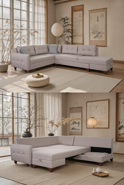 Eymense Cloft Köşe Koltuk Krem Sağ Köşe