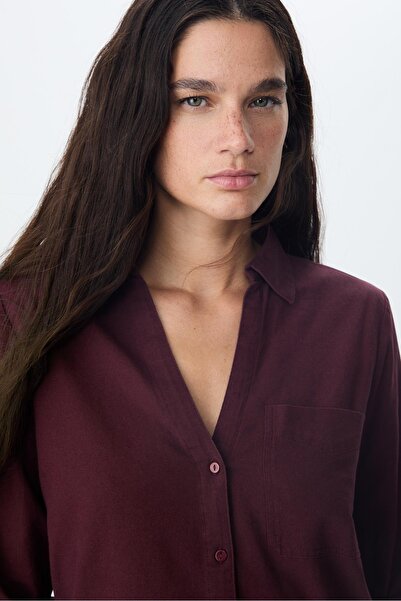 Stradivarius Loose linen-blend shirt with a pocket