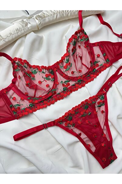 ROZENİN LINGERIE Çiçek Desenli Transparan Bralet Sütyen Takımı