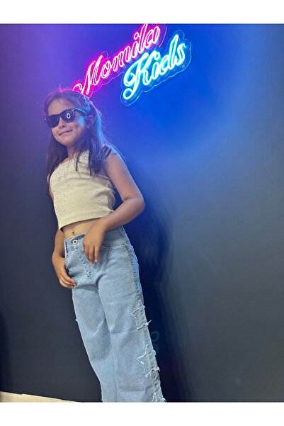 Momila Kız çocuk yıldız desenli kot pantolon