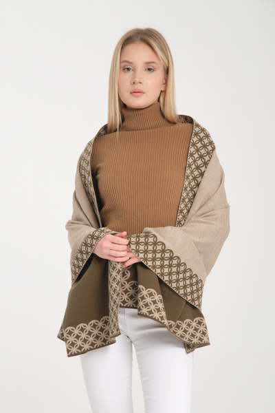 VEGA MODA Πλεκτό σάλι ώμου με σχέδιο δαχτυλιδιού – Κομψό και άνετο μοντέλο παντσό, γυναικείο σάλι ώμου, χειμερινό σάλι ώμου