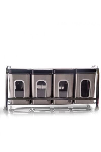 basara Spice, Sugar, Tea, and Coffee Containers Set with Stainless Steel Holder - 4 Pieces