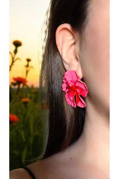 ÜMRANİKA JEWELLERY Zra Brand Model - Red Pink Flower Earrings