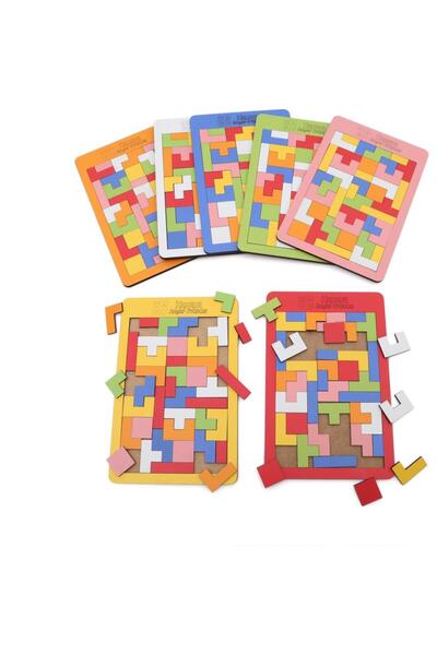 İPEK PLANET 43 Parça Toys Ahşap Eğitici Geliştirici Oyuncak Blok Tetris Zeka Oyunu