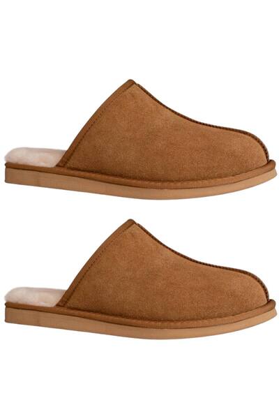 OEM Men's Suede Slippers with Wool Lining – Cognac, Size 44 EU