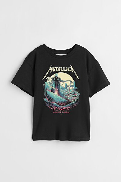 Darkia تي شيرت للأطفال بتصميم خاص مطبوع عليه جمجمة ميتاليكا للجنسين