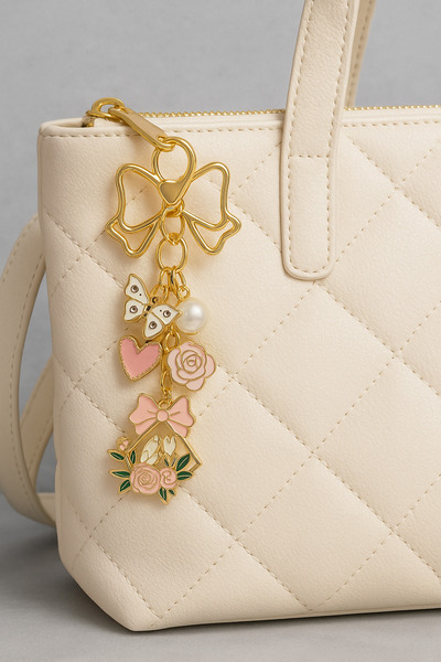 Halımax Heart and Flower Pink Keychain Bag Ornament Backpack Car Ornament Charm Gift