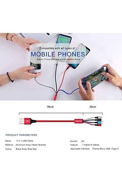 Generic كابل شحن متعدد، Amuvec [1.2 متر 3 أمبير] سلك شاحن USB سريع 4 في 1 مضفر من النايلون مع 2 منفذ Lightning/M