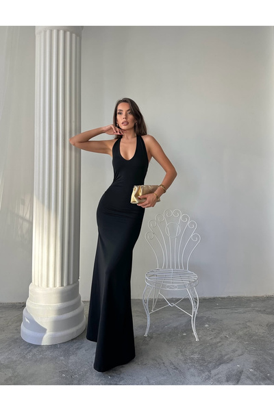 Paraf style Halter Yaka Davet Abiye Elbisesi – Uzun ve Zarif Model