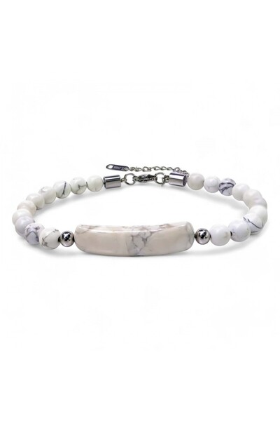 Generic Brand Howlite Natural Stone Steel Rope and Steel Clip Bracelet