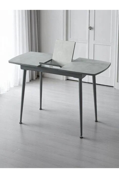 DENGEMA Milano Açılır Dikdörtgen Masa – Antrasit Gri, Siyah Ayak, 80×125 → 165 cm, 4–6 Kişilik (Sandalyesiz)