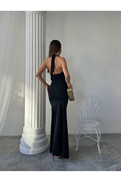 Paraf style Halter Yaka Davet Abiye Elbisesi – Uzun ve Zarif Model