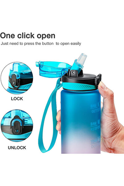 OEM Sticlă sport din plastic fără BPA, gradată pentru consumul de lichide, cu perii de curățare, 1L