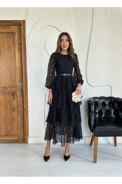 369 etnik butik Layered Lace Midi Dress