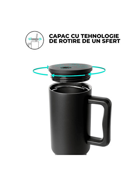 Elindor Thermos Mug with Handles and Straw Lid, 1200 ml, Stainless Steel, Black