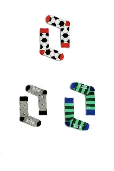 OEM Set of 3 pairs of unisex colorful socks Football Day, one size, Multicolor
