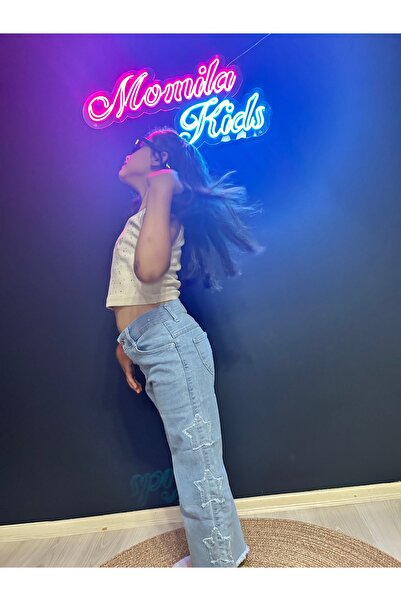 Momila Kız çocuk yıldız desenli kot pantolon