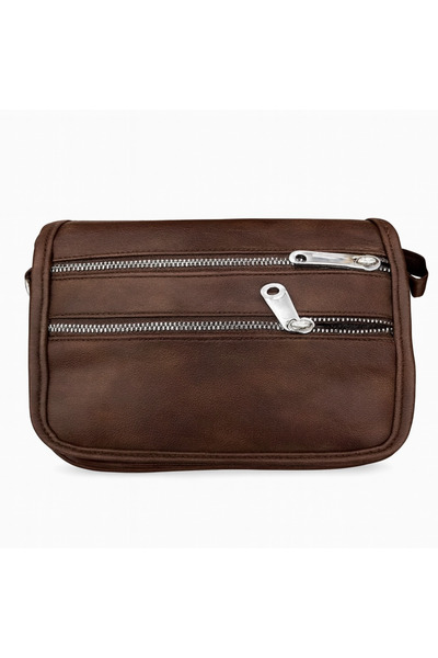 TSUMAB Men’s Leather Crossbody Shoulder Bag with Dual Zippers