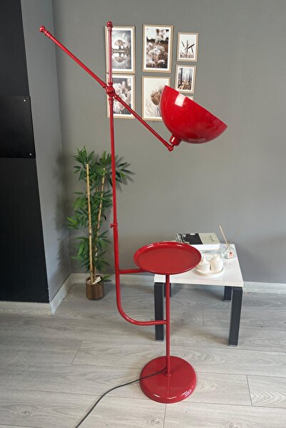 Bamyum Kırmızı Lambader Tepsili Makas Gövde Modern Dekoratif Metal Oturma Odası