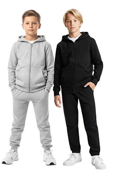 panios kids 2-Pack Zippered Kangaroo Pocket Hooded Sweatshirt Without Printing for Boys