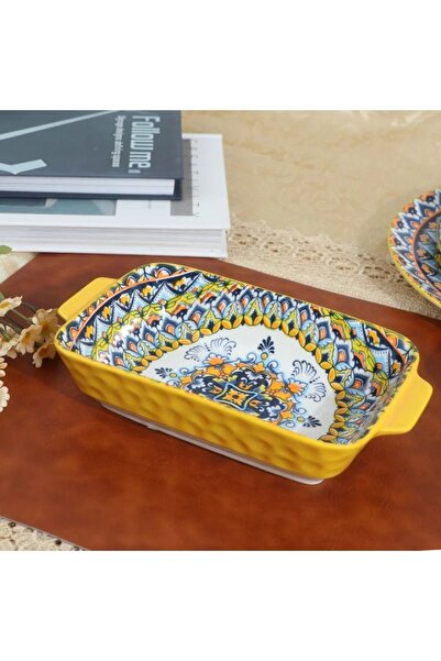 rexa Yellow Decorative Rectangular Plate - 9 inches