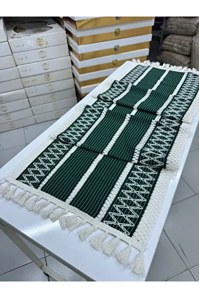 ZeynoÇeyiz Regina Knitted Runner 1 Piece 35X145 cm - Table Top Single Runner with Tassel Edge