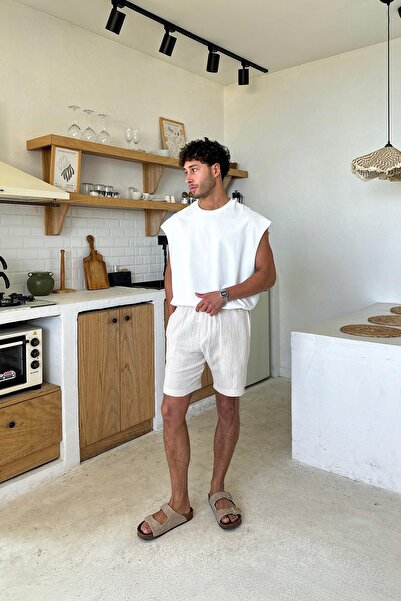 Flaw Wear Σορτς από κρεμ μουσελίνα με ελαστική μέση