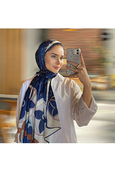 PİRAMİT LOİS VOİTTON VUAL İPEK ŞAL LV MODEL LACİVERT KREM