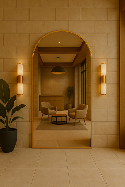 ERCE HOME Gold Oval Formlu Ayaklı Boy Aynası (180x100)