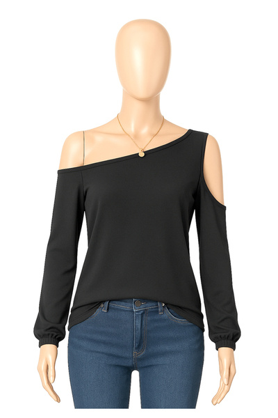 Little Visqon Women's Long Sleeve Off Shoulder Loose Viscose Two Thread Blouse