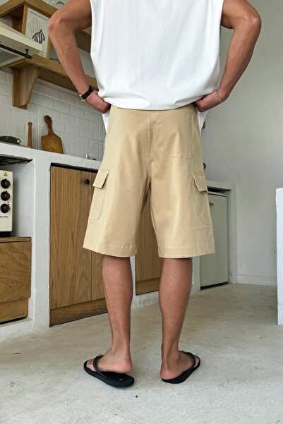 Flaw Wear Σορτς Gabardine πλαϊνή τσέπη τεμαχίων Camel