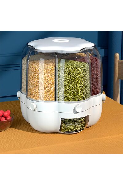 Taimi 360° Rotating Cereal Dispenser, 6 Compartments, Moisture-Proof Lid, 32.5x28x26cm Storage Box