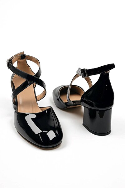 Nstil Casual Women's Classic Heeled Ankle Strap Thick Heeled Oval Toe Cross Strap Evening Dress Shoes 1