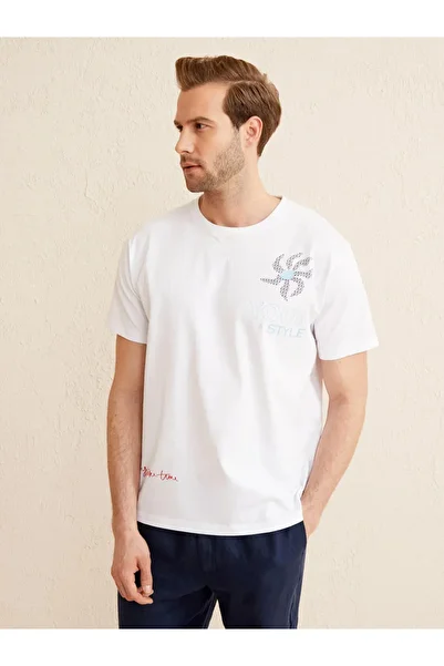 Xint Men's Crew Neck Embroidered Oversize Printed T-Shirt 25W501856
