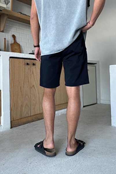 Flaw Wear Navy Blue Waist Elastic Shorts