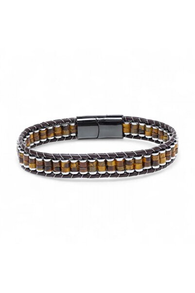 Generic Brand Tiger's Eye & Hematite Steel Braided Leather Bracelet 31682B22D1