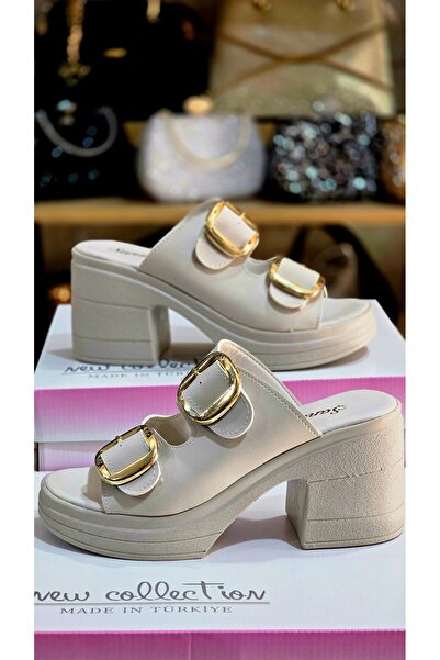 Şanzelize Buckle Detailed Thick Heeled Women's Shoes