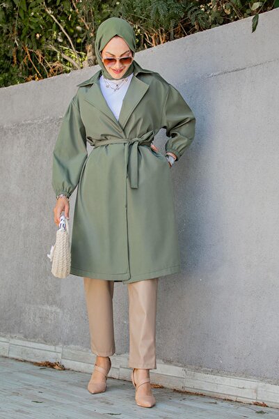 Tesettür Çarşım Keet Relax Mevsimlik Trençkot-Haki