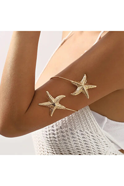 lesuvera Gold Kadın Çelik Ayarlanabilir Kol Bileziği Yuvarlak Yıldız Desen Ar...