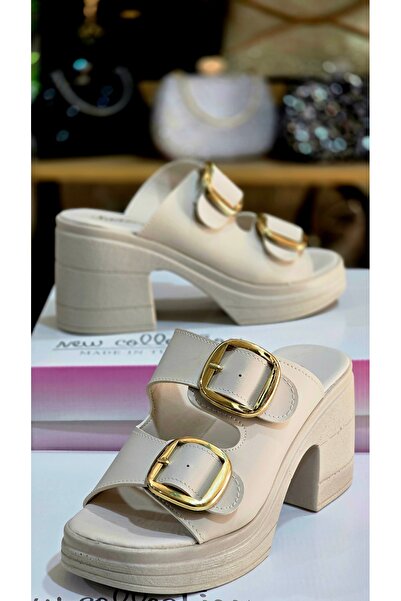 Şanzelize Buckle Detailed Thick Heeled Women's Shoes