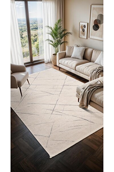 Cotto Home Moon MO103M Krem Halı Modern Lacivert Detaylı Akrilik Pamuk Taban ...